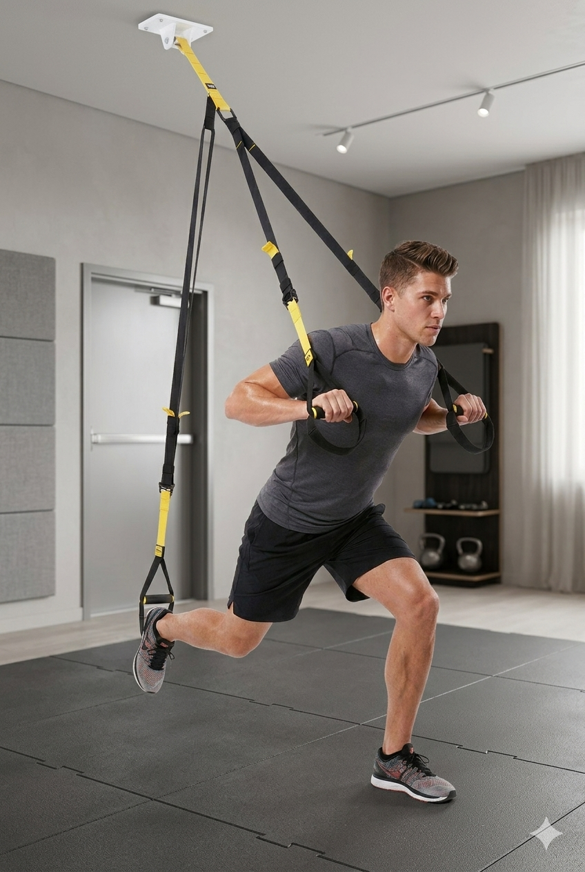 Alumno entrenando con correas TRX.
